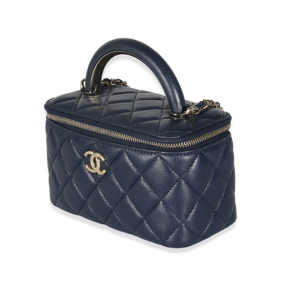Chanel Navy Quilted Lambskin Top Handle Vanity Case With Chain - Picture 4 of 8